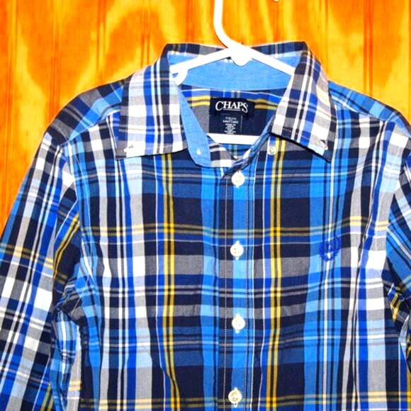 Chaps Boys' Blue Plaid Button-Down Shirt - Size S (8) - Picture 1 of 6